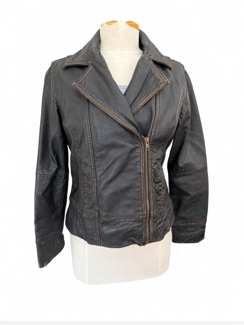 Territory Ahead black burnished leather bomber jacket (size Small)